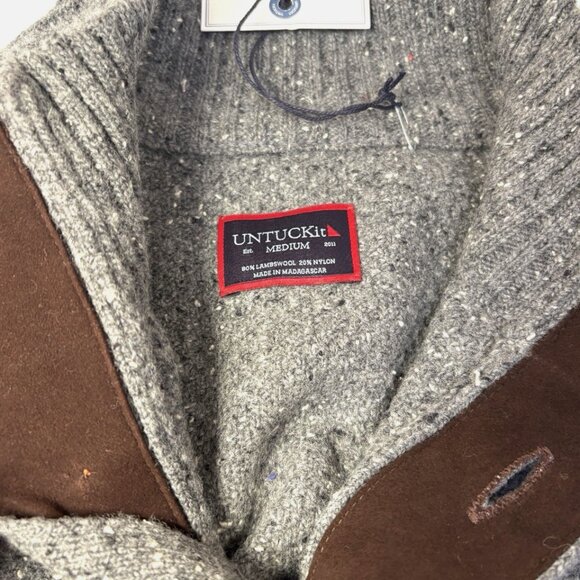 UNTUCKit Donegal Men’s Sweater Mottled Gray Wood Button-Neck Pullover Men Medium - Picture 4 of 8
